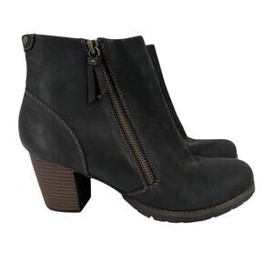 Clarks Bendables Ankle Boot Size 8.5 Black Leather Side Zip Block Heel Bootie